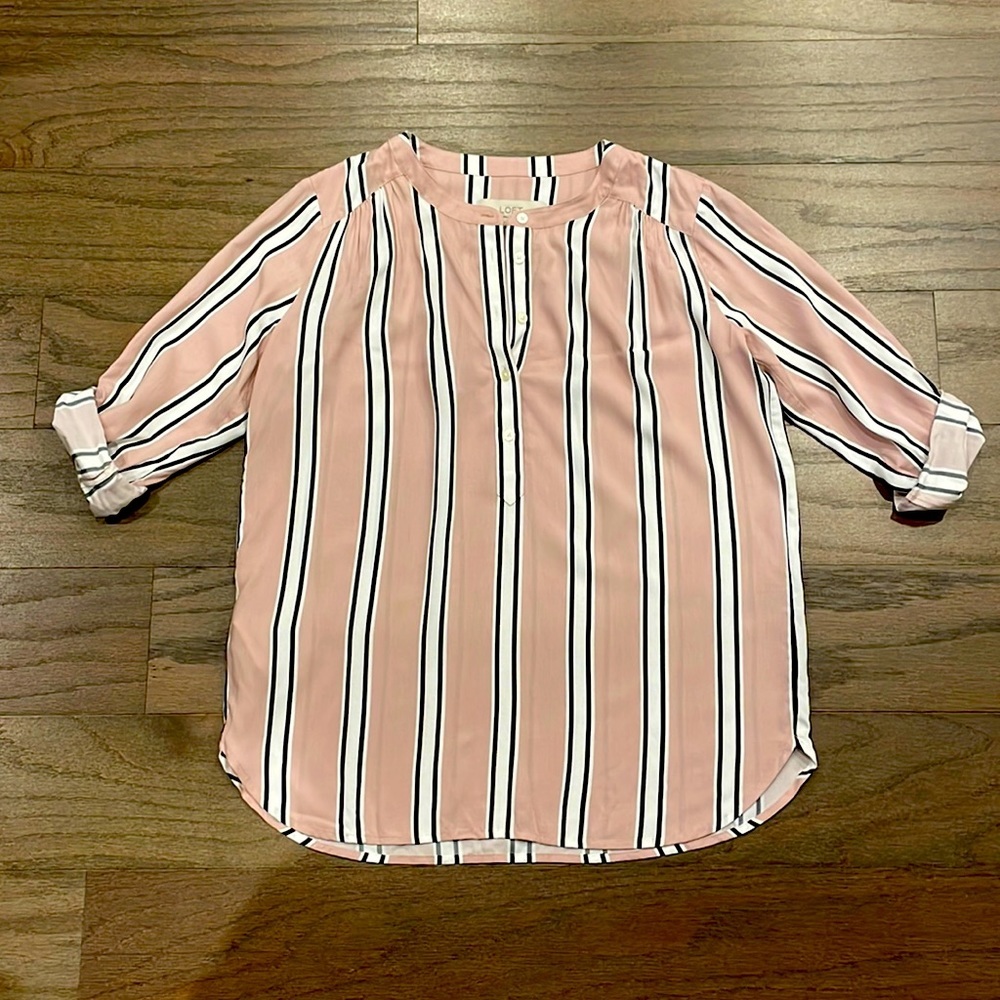 LOFT Petite Pink and White Striped Blouse - Size XSP